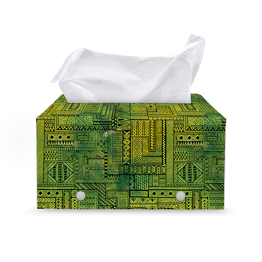 Green And Black African Ethnic Print Leather Tissue Box Cover