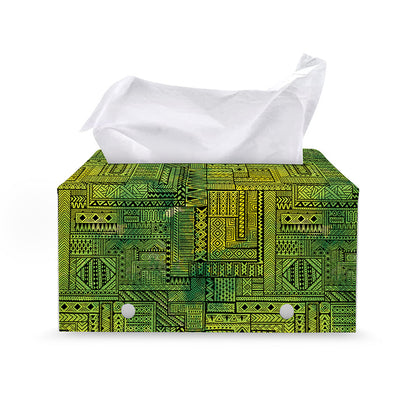 Green And Black African Ethnic Print Leather Tissue Box Cover