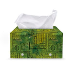 Green And Black African Ethnic Print Leather Tissue Box Cover