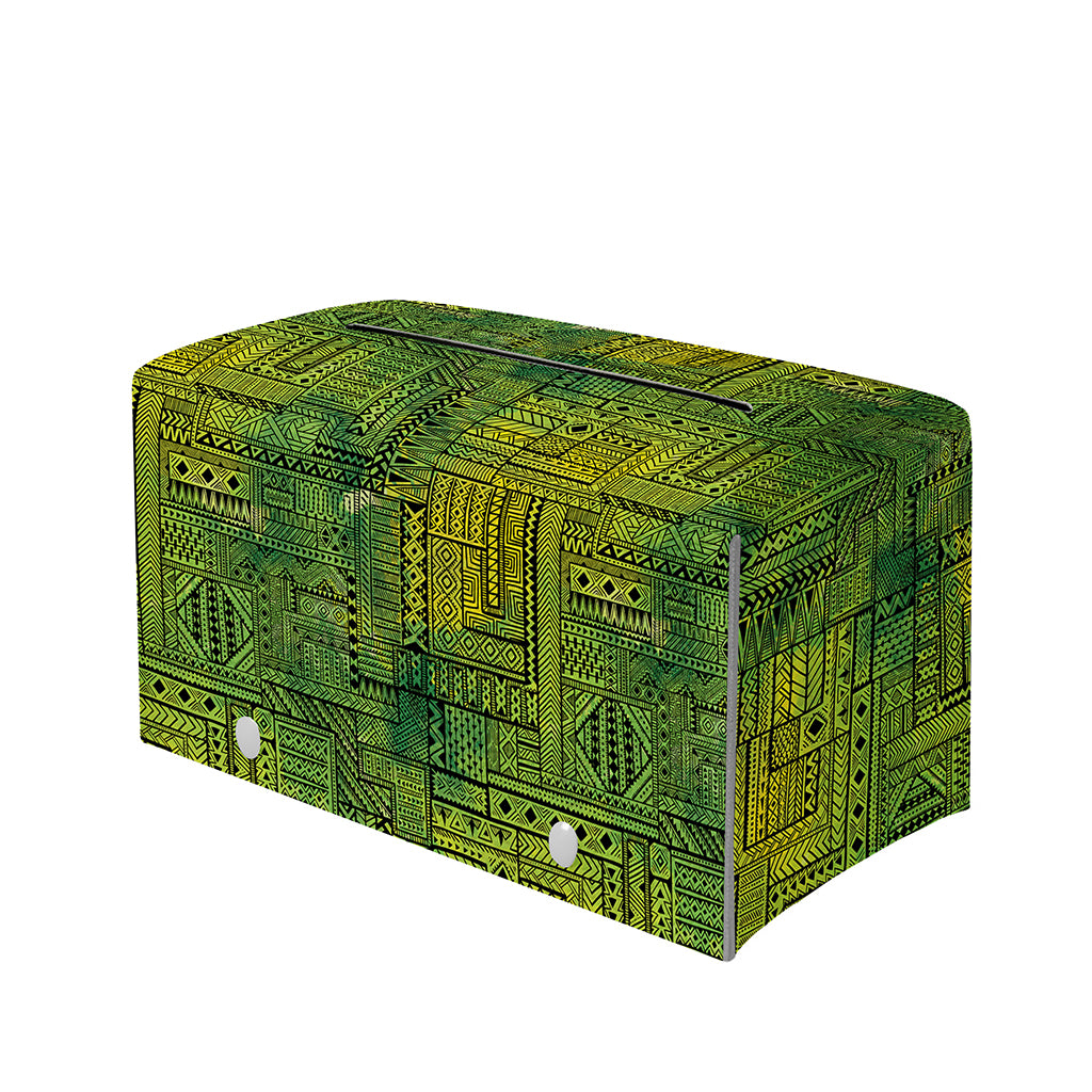 Green And Black African Ethnic Print Leather Tissue Box Cover