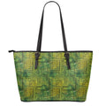 Green And Black African Ethnic Print Leather Tote Bag With Zipper