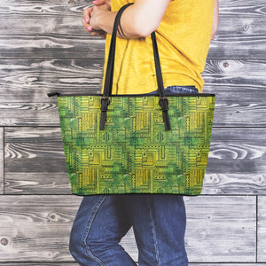 Green And Black African Ethnic Print Leather Tote Bag