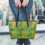 Green And Black African Ethnic Print Leather Tote Bag