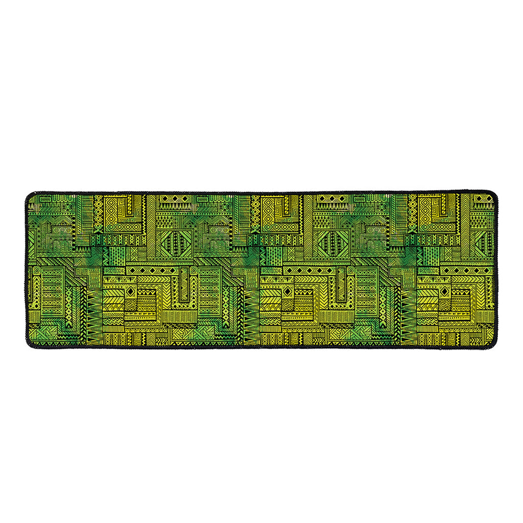 Green And Black African Ethnic Print Long Kitchen Mat