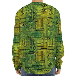 Green And Black African Ethnic Print Long Sleeve Baseball Jersey