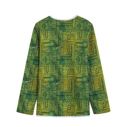 Green And Black African Ethnic Print Long Sleeve Short Coat