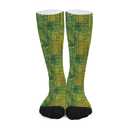 Green And Black African Ethnic Print Long Socks