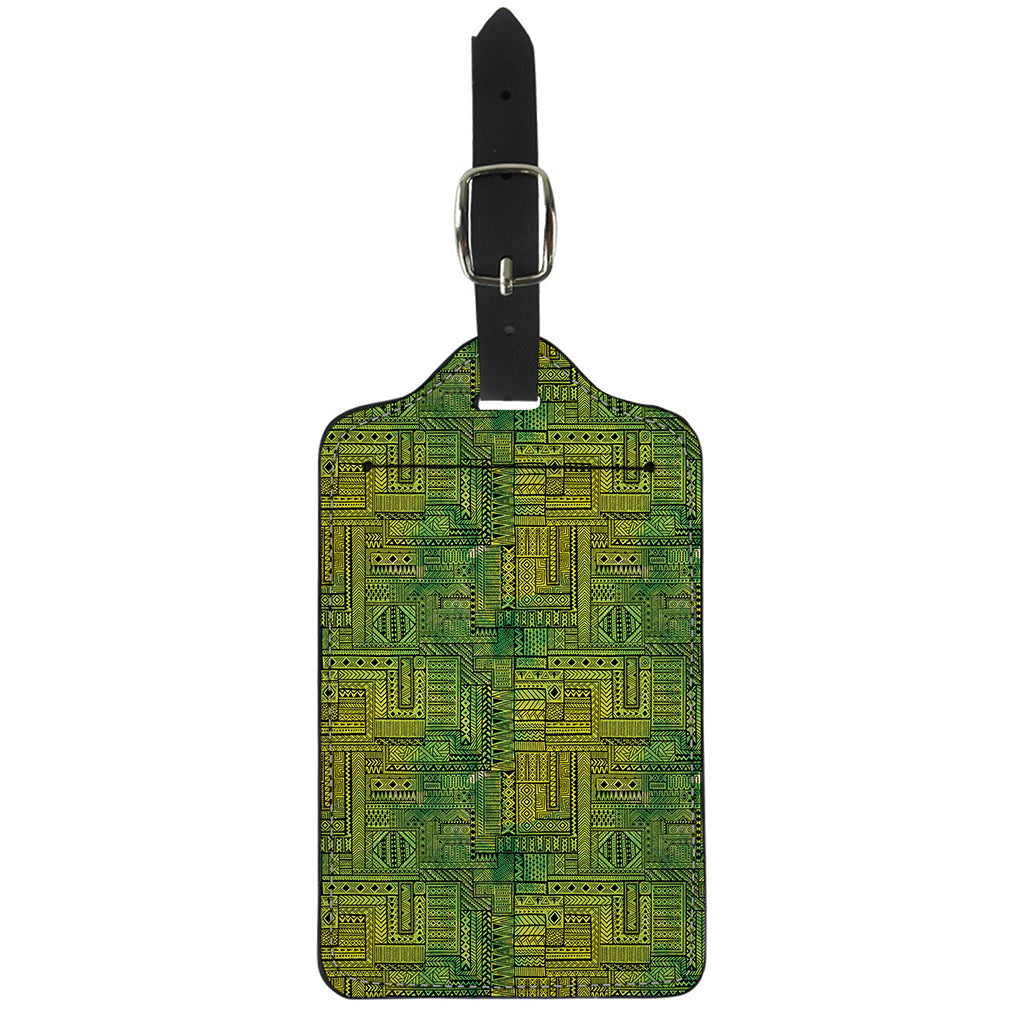 Green And Black African Ethnic Print Luggage Tag