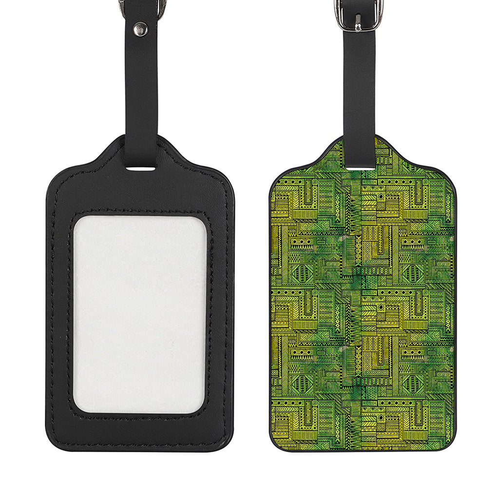 Green And Black African Ethnic Print Luggage Tag