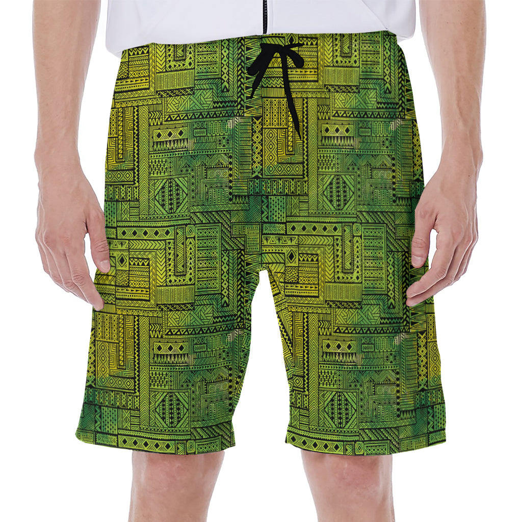 Green And Black African Ethnic Print Men's Beach Shorts