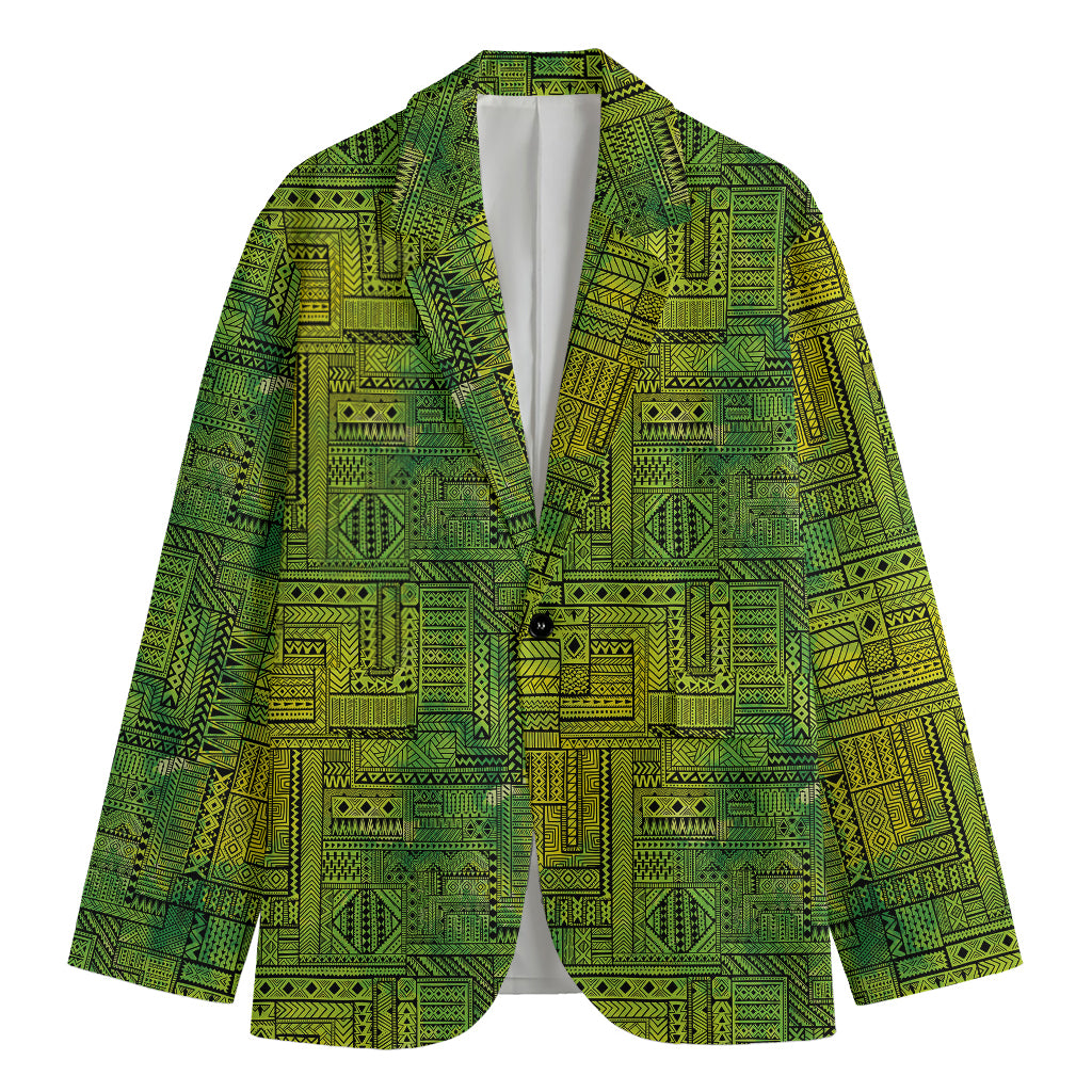 Green And Black African Ethnic Print Men's Blazer