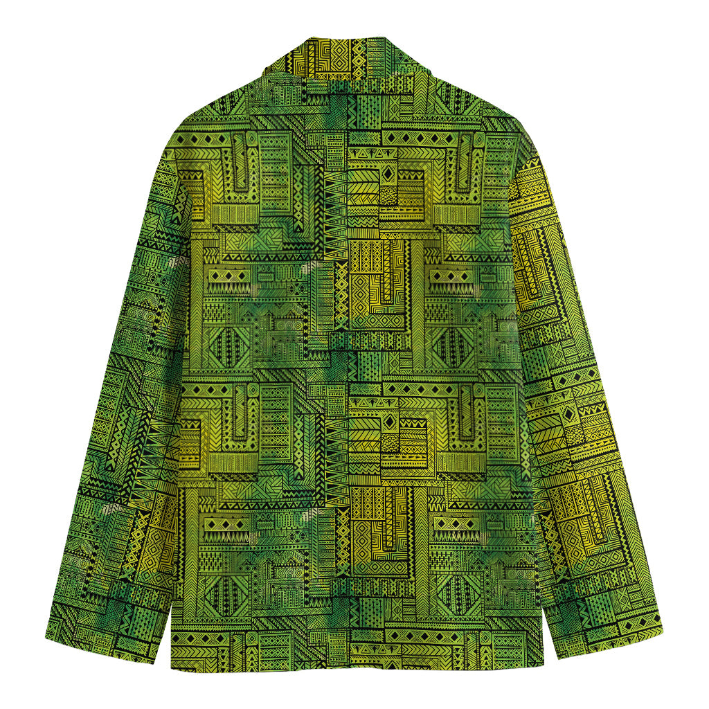 Green And Black African Ethnic Print Men's Blazer