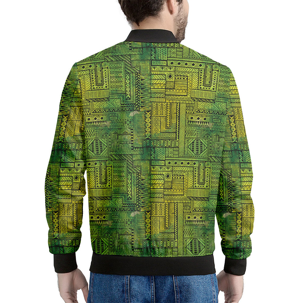 Green And Black African Ethnic Print Men's Bomber Jacket