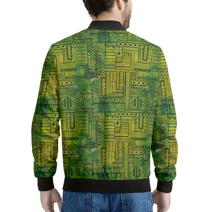 Green And Black African Ethnic Print Men's Bomber Jacket