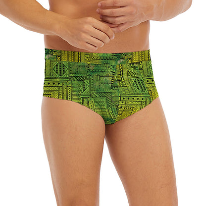 Green And Black African Ethnic Print Men's Briefs