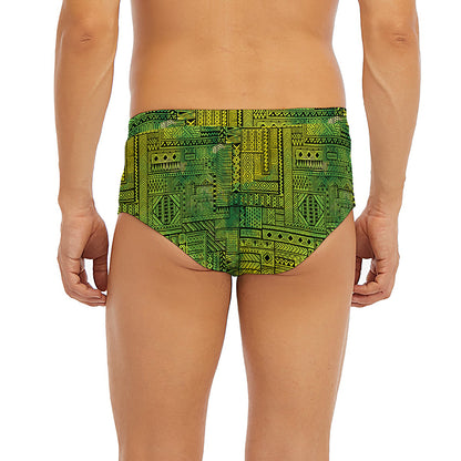 Green And Black African Ethnic Print Men's Briefs
