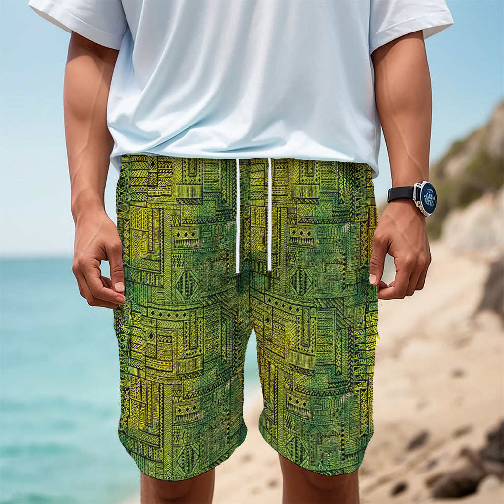 Green And Black African Ethnic Print Men's Cargo Shorts