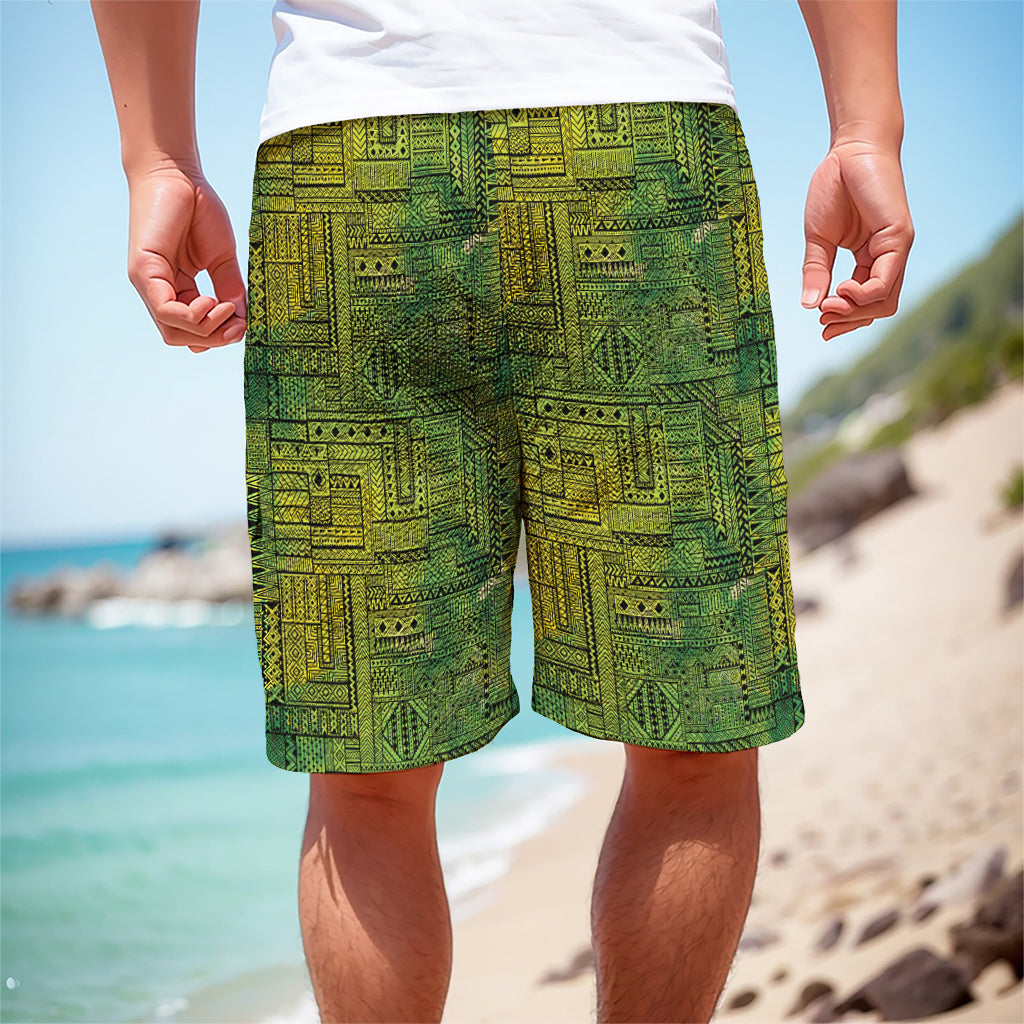Green And Black African Ethnic Print Men's Cargo Shorts