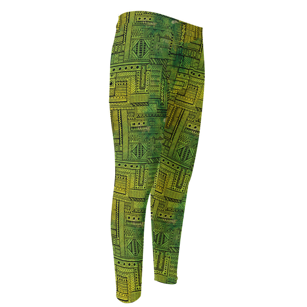 Green And Black African Ethnic Print Men's Compression Pants