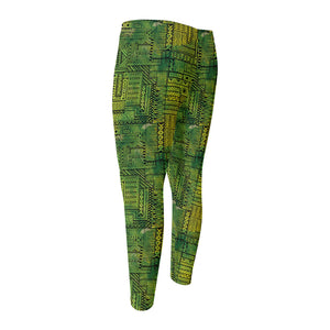 Green And Black African Ethnic Print Men's Compression Pants