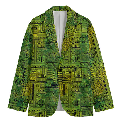 Green And Black African Ethnic Print Men's Cotton Blazer