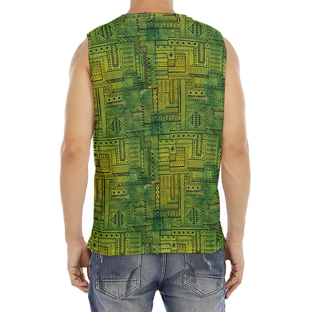 Green And Black African Ethnic Print Men's Fitness Tank Top