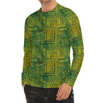 Green And Black African Ethnic Print Men's Long Sleeve Rash Guard