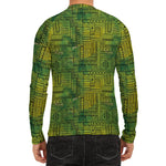 Green And Black African Ethnic Print Men's Long Sleeve Rash Guard