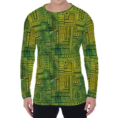 Green And Black African Ethnic Print Men's Long Sleeve T-Shirt