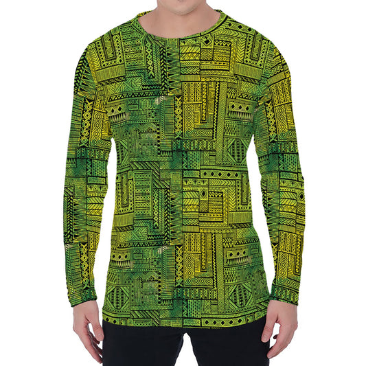 Green And Black African Ethnic Print Men's Long Sleeve T-Shirt