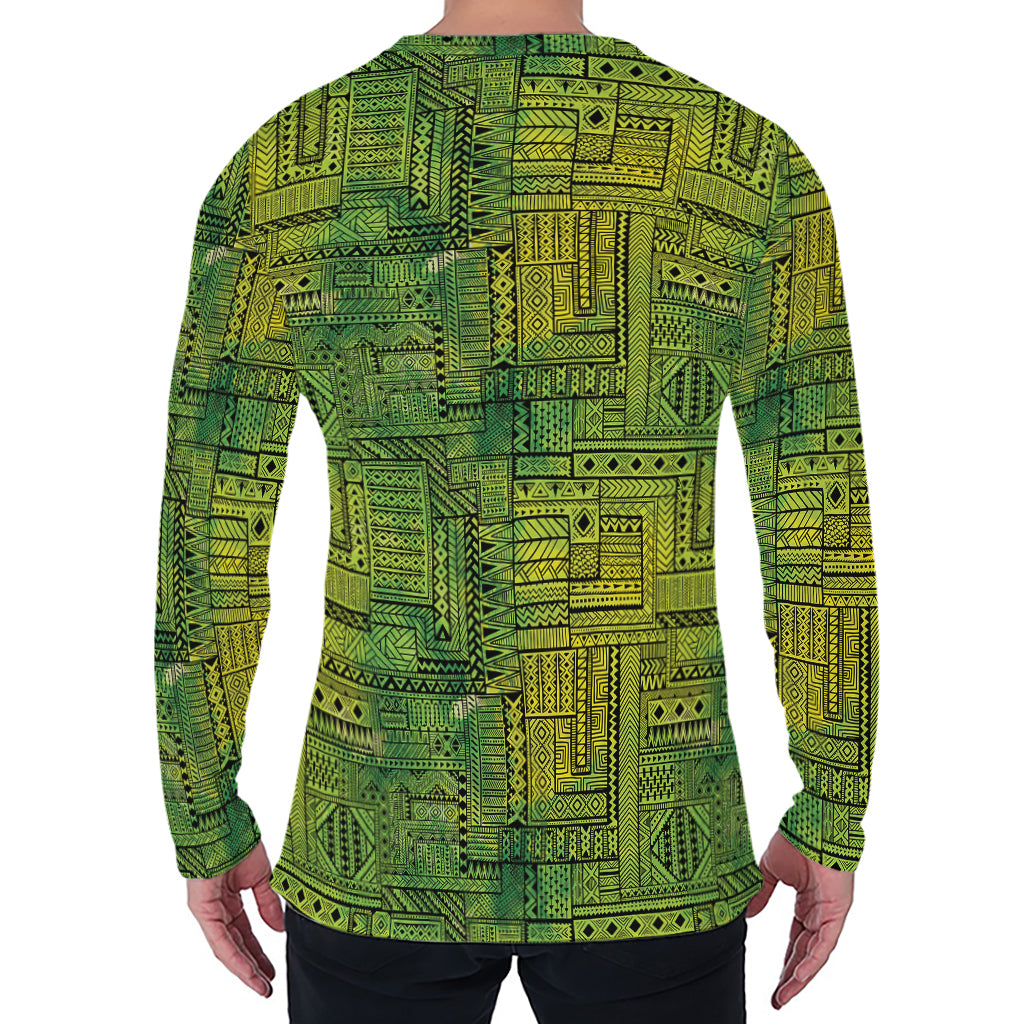 Green And Black African Ethnic Print Men's Long Sleeve T-Shirt
