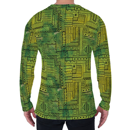 Green And Black African Ethnic Print Men's Long Sleeve T-Shirt