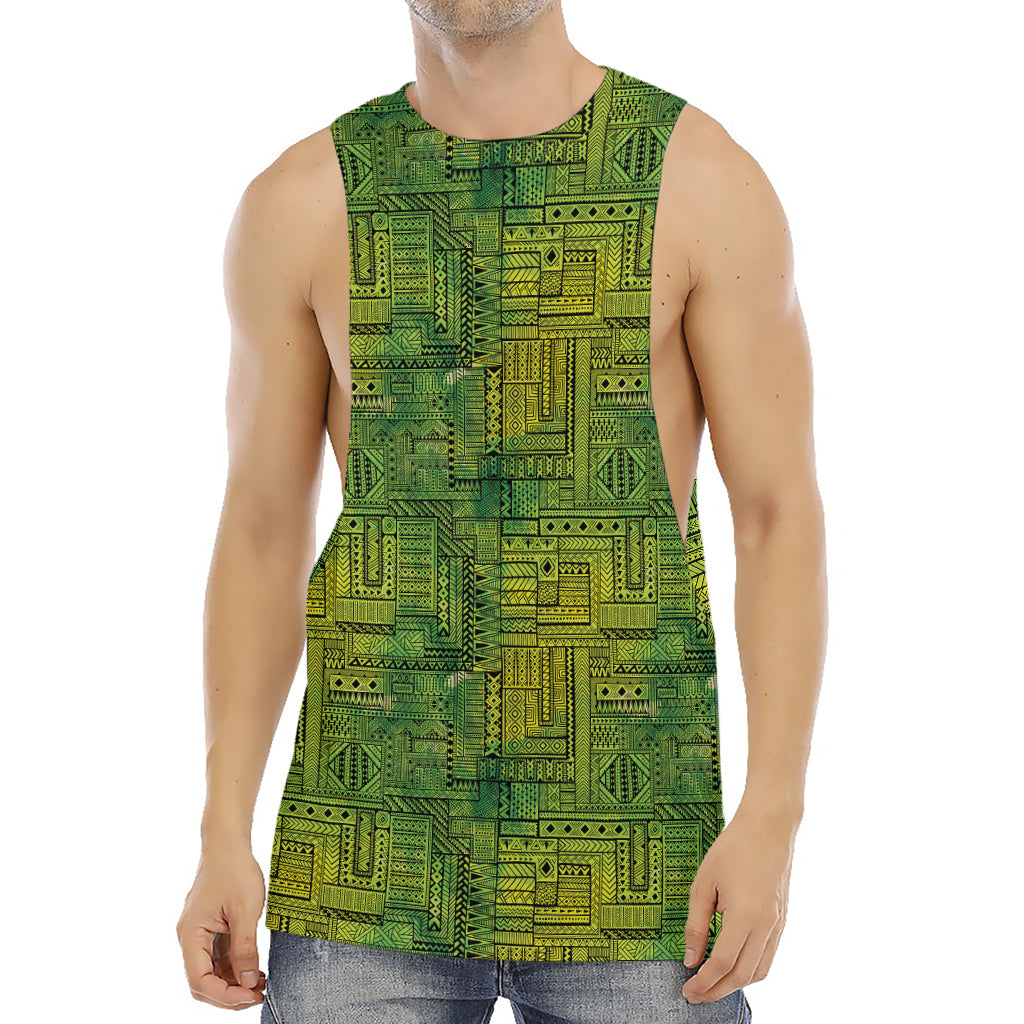 Green And Black African Ethnic Print Men's Muscle Tank Top