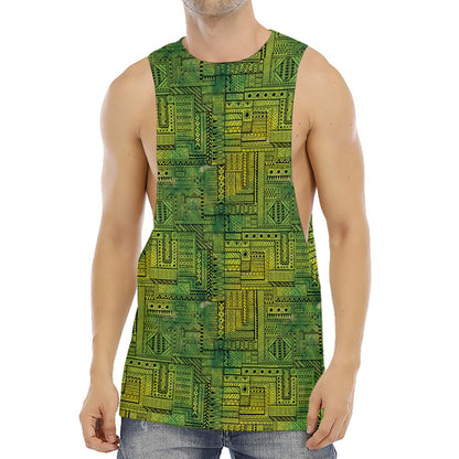 Green And Black African Ethnic Print Men's Muscle Tank Top