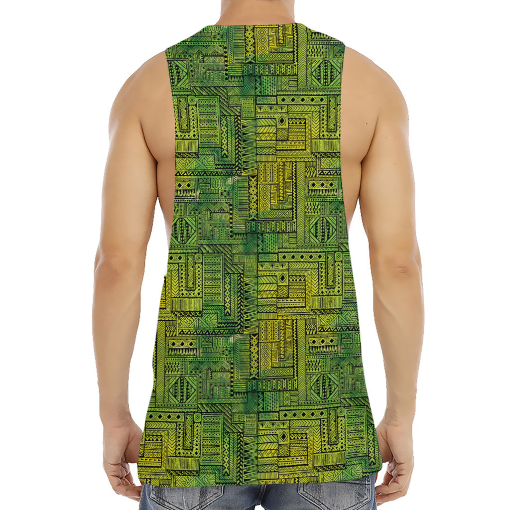 Green And Black African Ethnic Print Men's Muscle Tank Top
