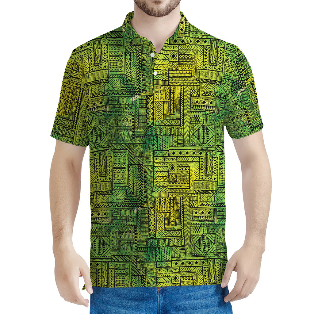 Green And Black African Ethnic Print Men's Polo Shirt