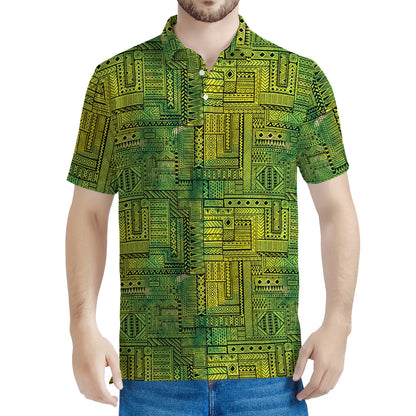 Green And Black African Ethnic Print Men's Polo Shirt