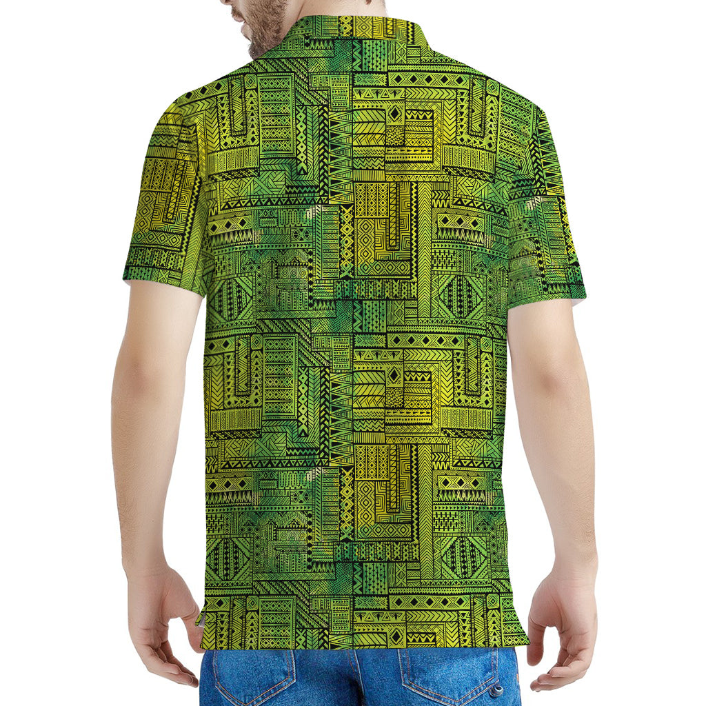 Green And Black African Ethnic Print Men's Polo Shirt