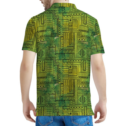 Green And Black African Ethnic Print Men's Polo Shirt