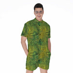 Green And Black African Ethnic Print Men's Rompers