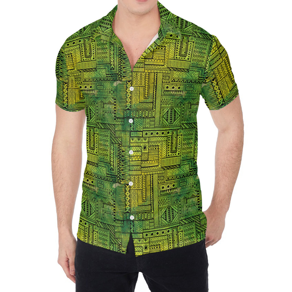 Green And Black African Ethnic Print Men's Shirt