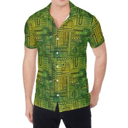 Green And Black African Ethnic Print Men's Shirt