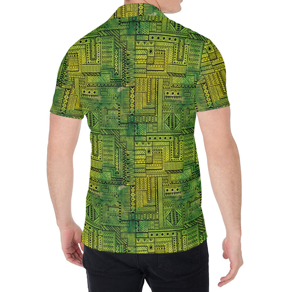 Green And Black African Ethnic Print Men's Shirt