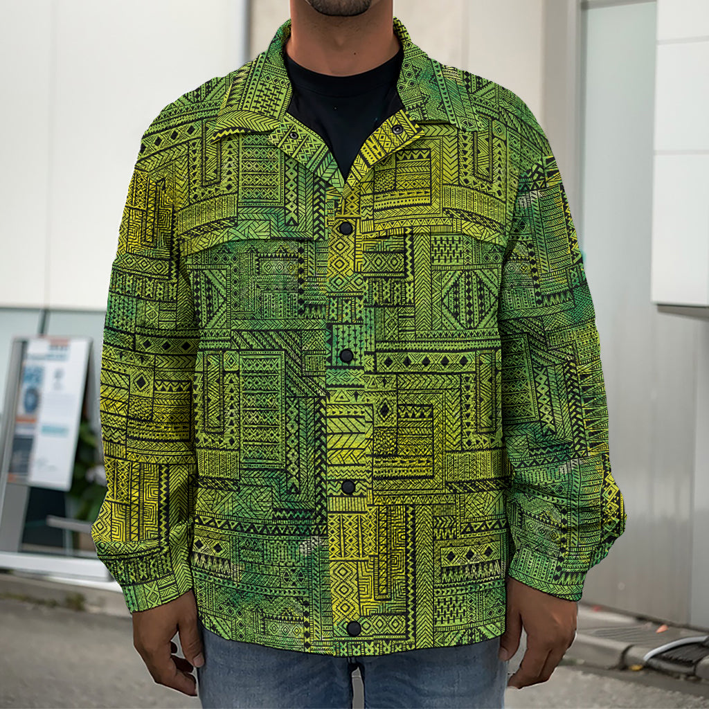 Green And Black African Ethnic Print Men's Shirt Jacket