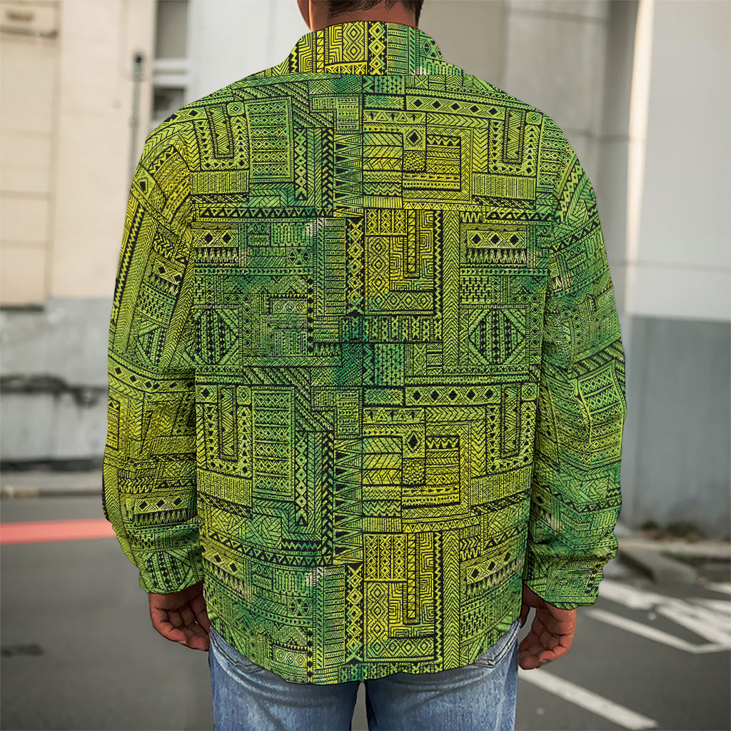 Green And Black African Ethnic Print Men's Shirt Jacket