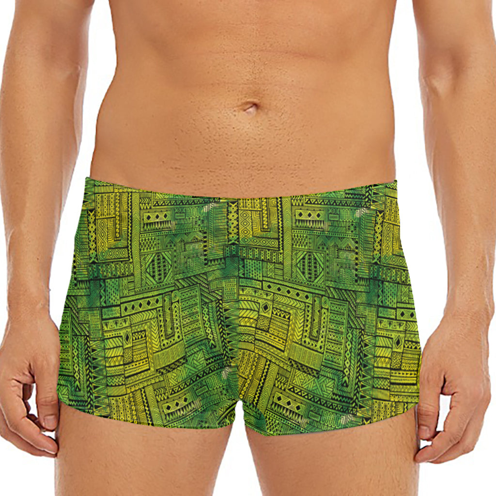Green And Black African Ethnic Print Men's Short Boxer Briefs