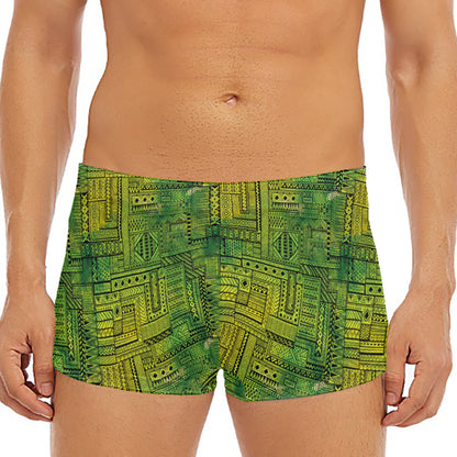 Green And Black African Ethnic Print Men's Short Boxer Briefs