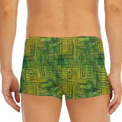 Green And Black African Ethnic Print Men's Short Boxer Briefs