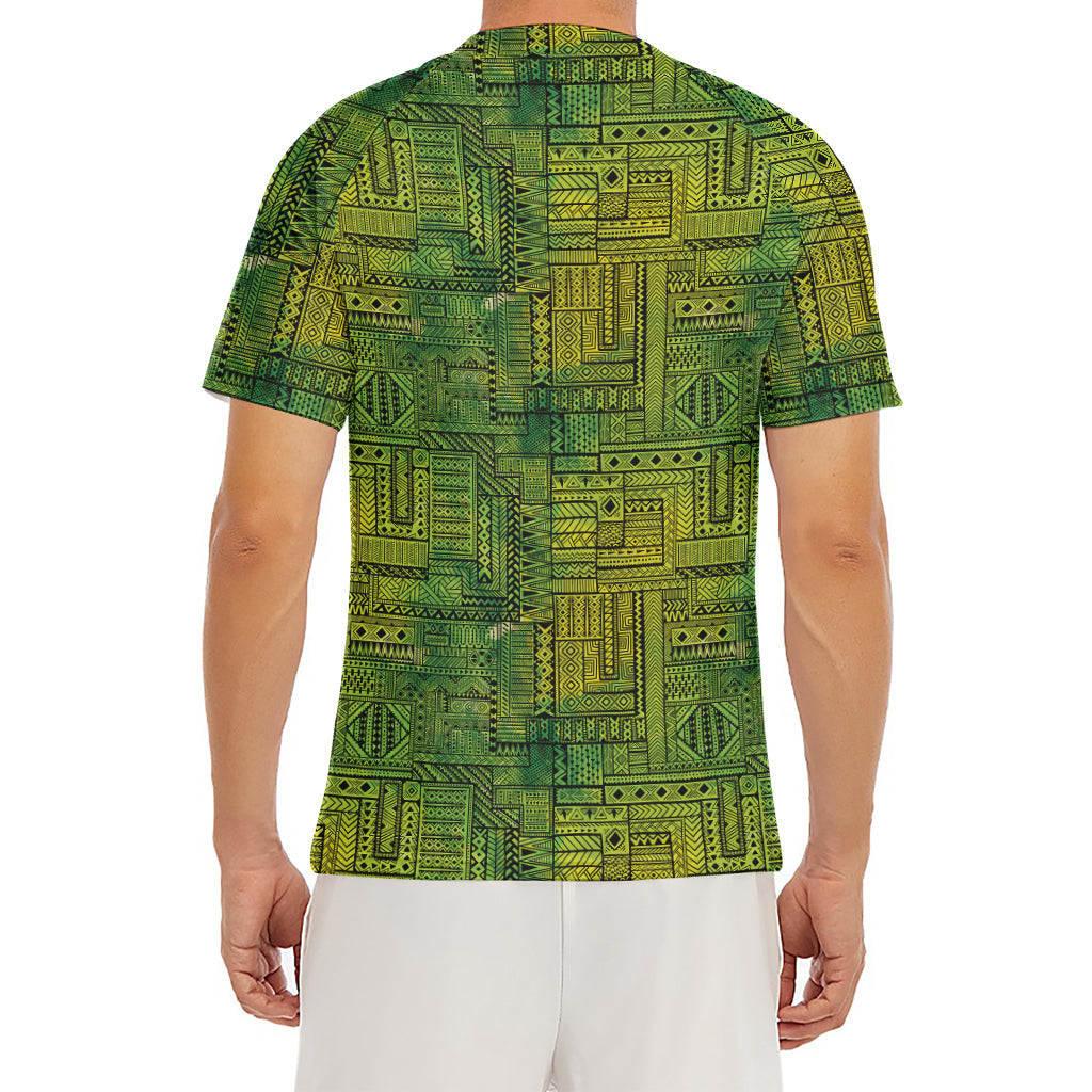 Green And Black African Ethnic Print Men's Short Sleeve Rash Guard