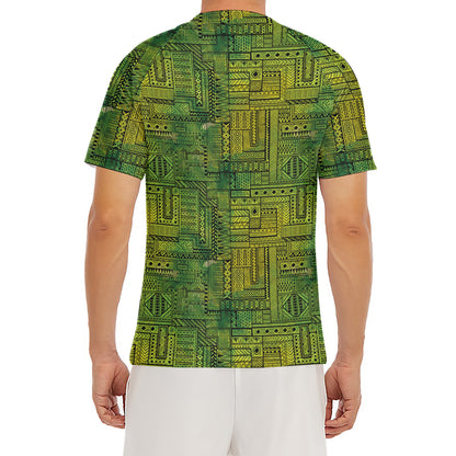 Green And Black African Ethnic Print Men's Short Sleeve Rash Guard